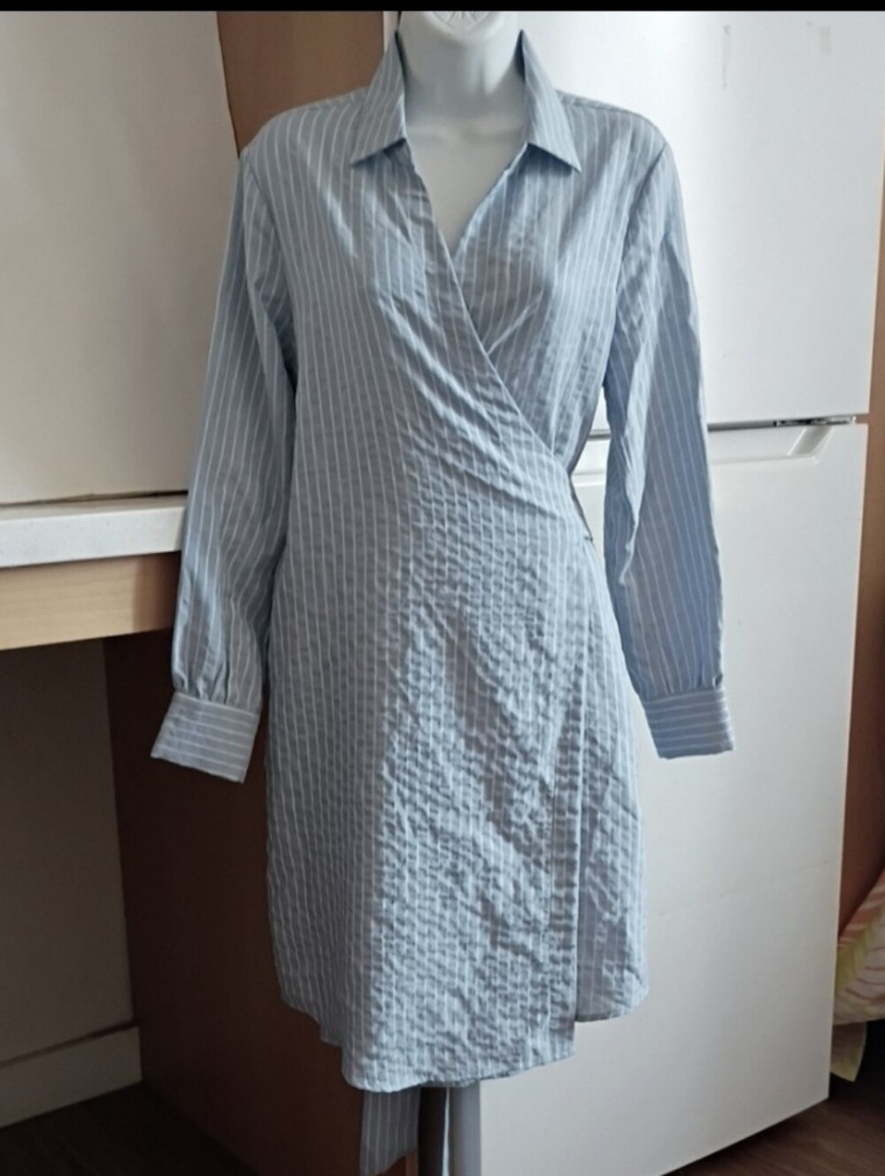 Frnch Paris Blue White Stripes Dress Wrap sz M